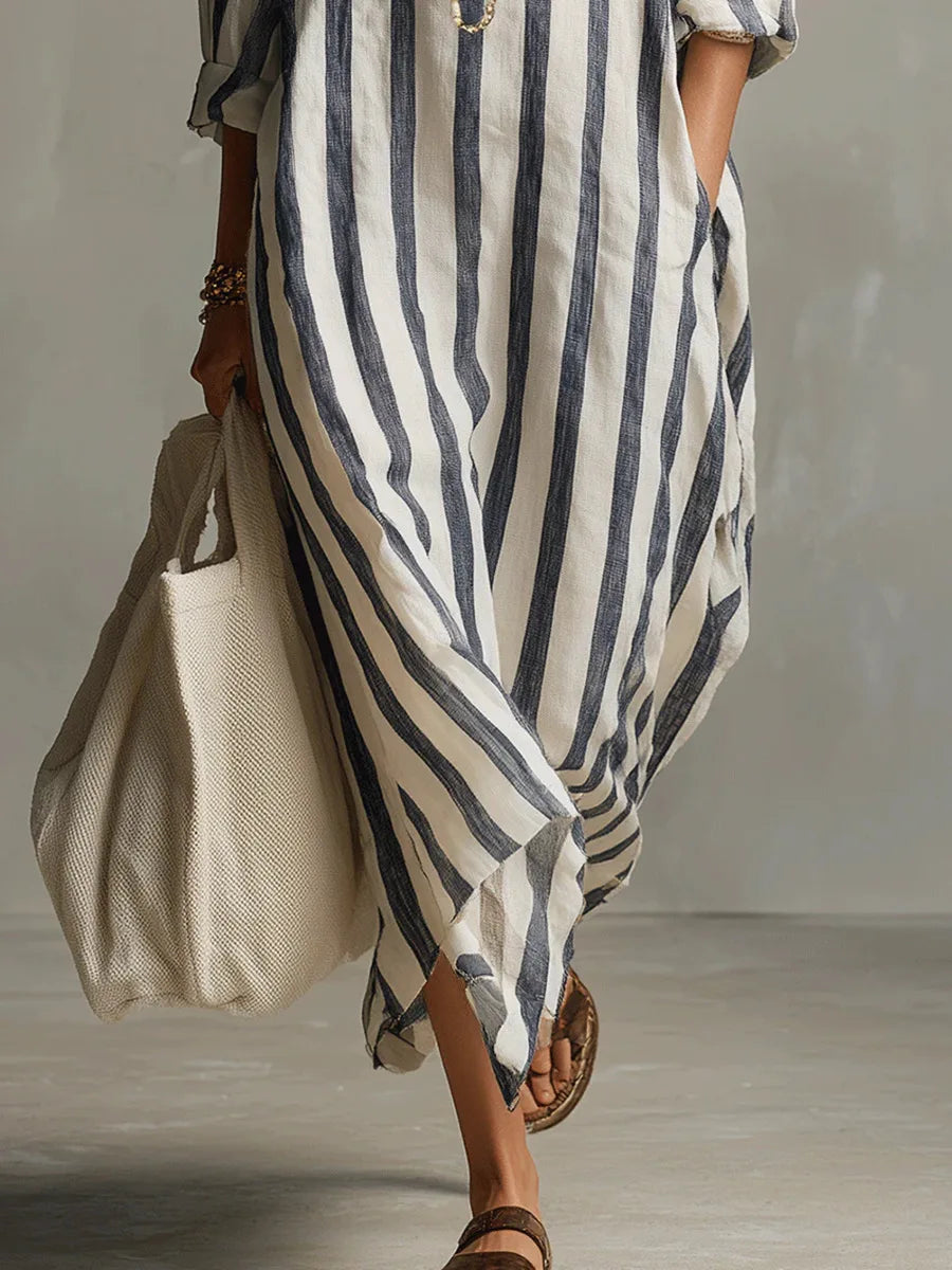 Scout | Vestido Maxi Camisero de Rayas con Manga Larga y Bolsas Laterales