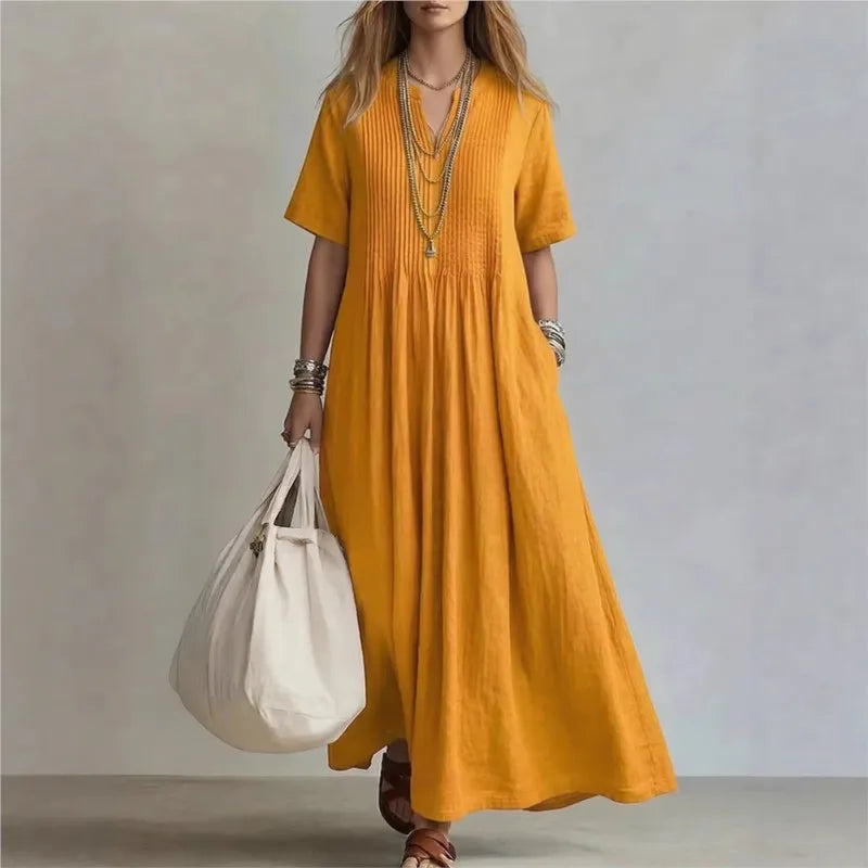 WREN | Vestido Maxi Azul de Manga Corta