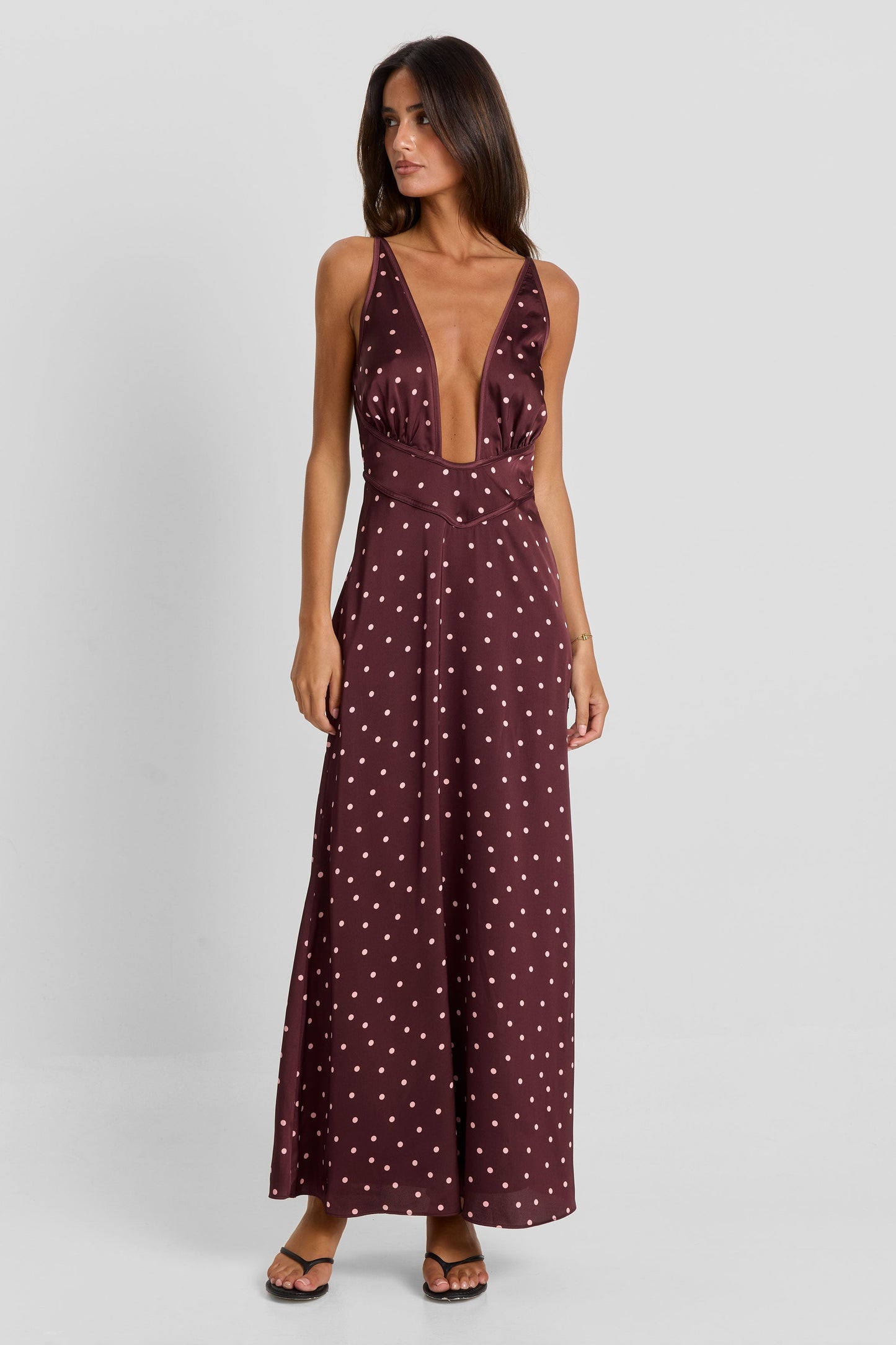 Vestido Largo Cici Rosa Con Lunares