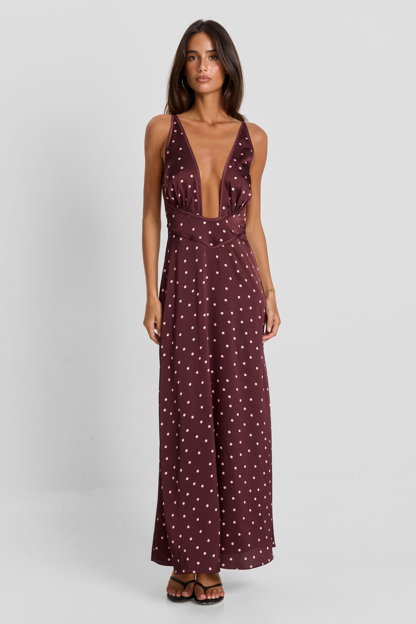 Vestido Largo Cici Rosa Con Lunares