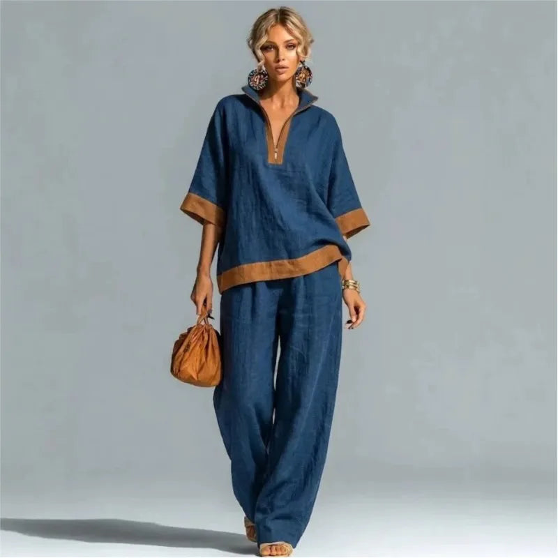 Conjunto Co-ord Estilo Vintage Aspecto Lino para Mujer