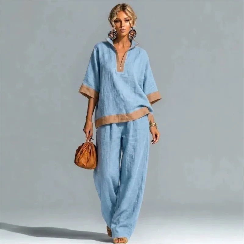 Conjunto Co-ord Estilo Vintage Aspecto Lino para Mujer