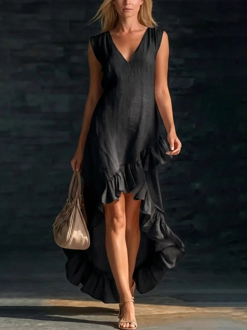 ROWAN | Vestido Maxi sin Mangas con Dobladillo de Olanes