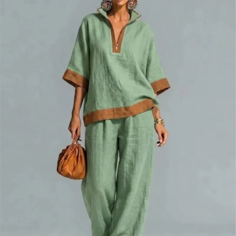 Conjunto Co-ord Estilo Vintage Aspecto Lino para Mujer