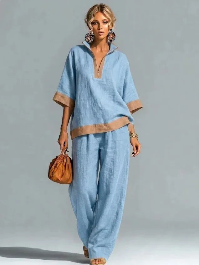 Conjunto Co-ord Estilo Vintage Aspecto Lino para Mujer