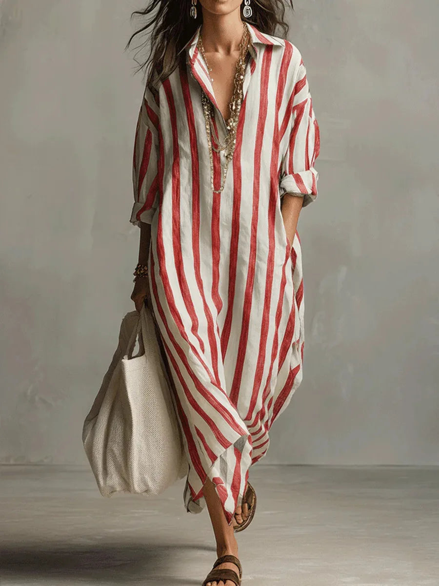 Scout | Vestido Maxi Camisero de Rayas con Manga Larga y Bolsas Laterales