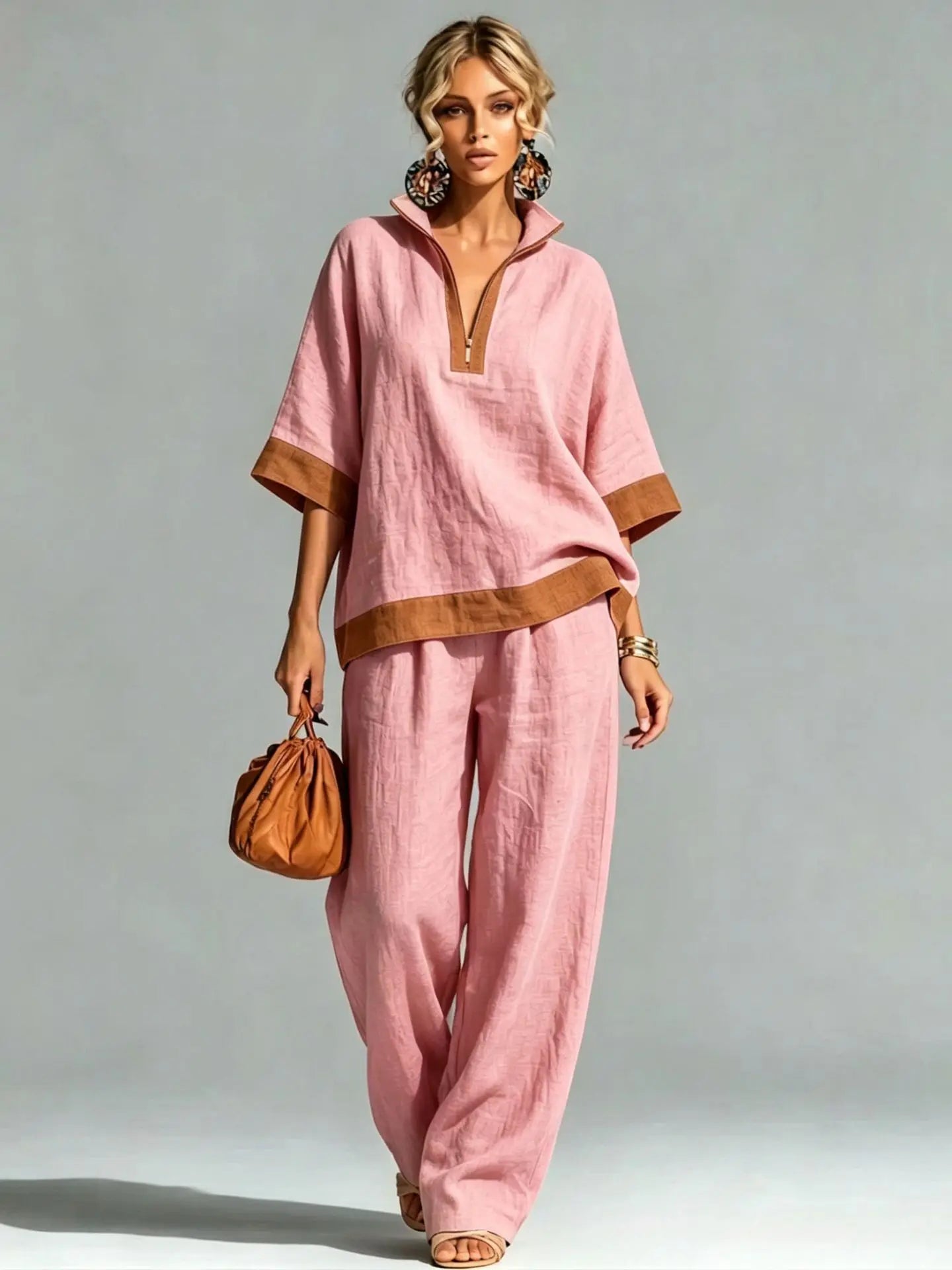 Conjunto Co-ord Estilo Vintage Aspecto Lino para Mujer