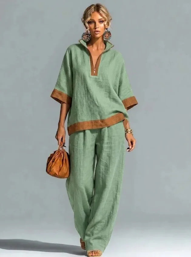 Conjunto Co-ord Estilo Vintage Aspecto Lino para Mujer