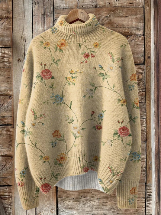 Flora | Suéter de Cuello de Tortuga Floral Vintage