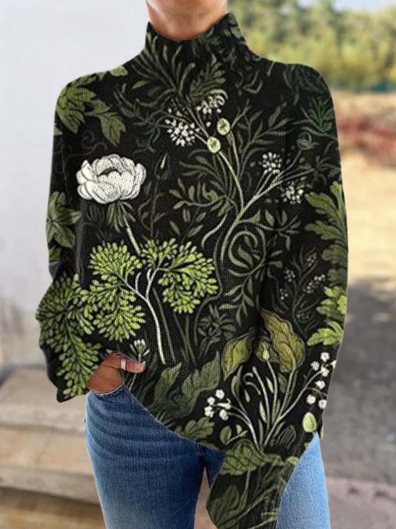 Danica | Suéter de Cuello de Tortuga con Estampado Botánico