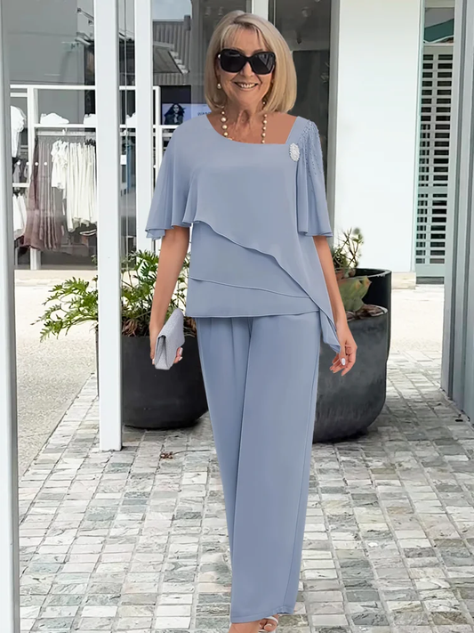 Ninon | Conjunto de Blusa Asimétrica en Capas y Pantalón Amplio