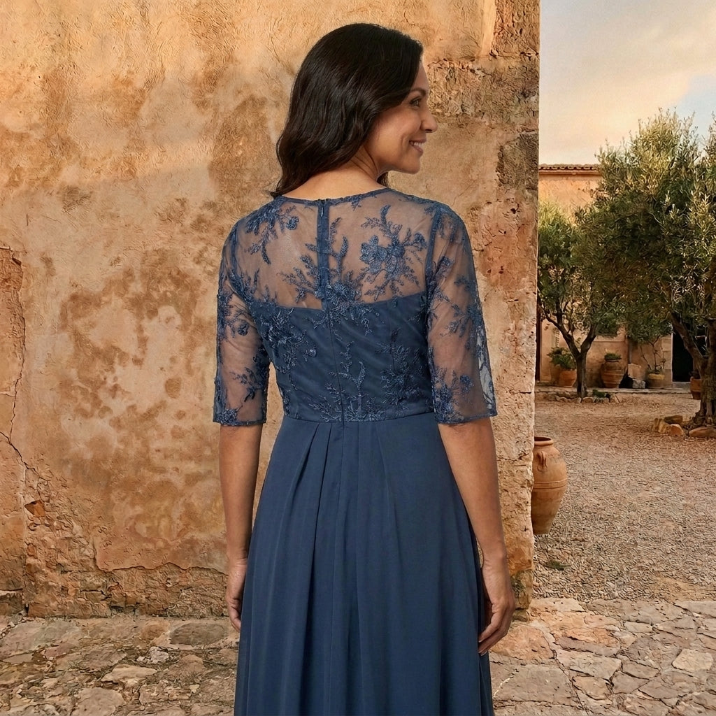 Lorenza | Vestido de Mujer de Chifón con Corpiño de Encaje
