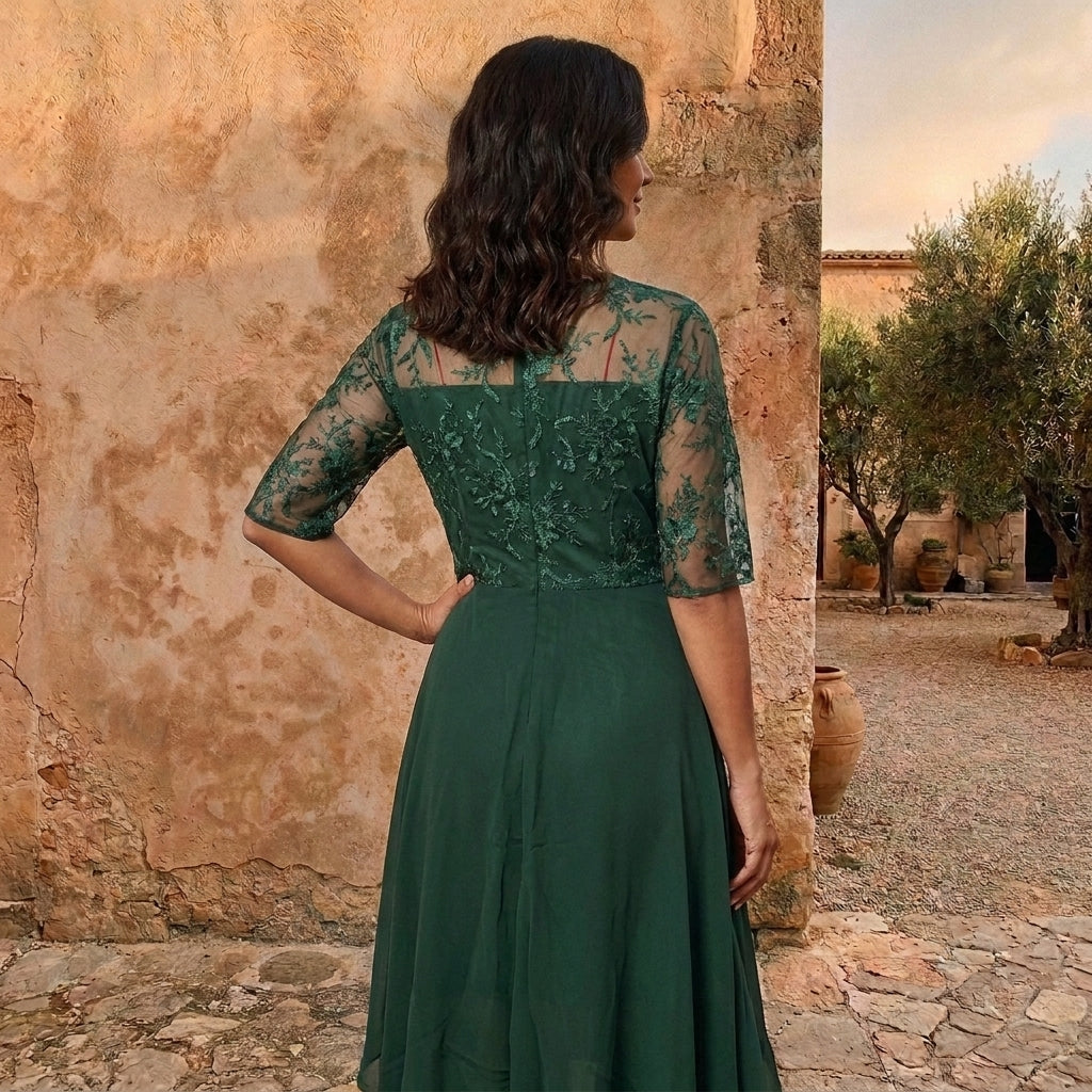 Lorenza | Vestido de Mujer de Chifón con Corpiño de Encaje