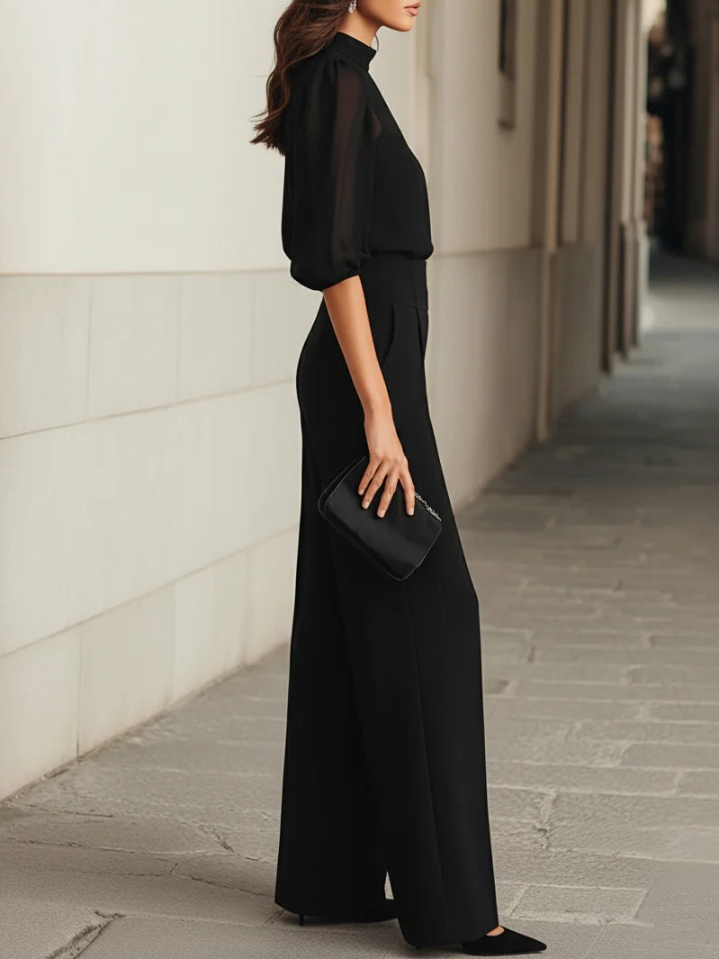 Valéria | Conjunto de Tres Piezas con Blusa Transparente y Pantalón Amplio
