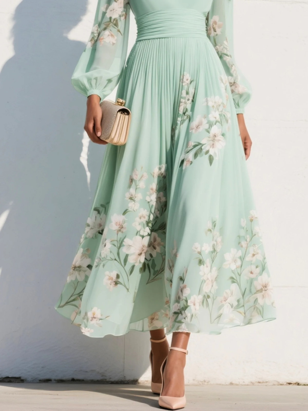Celia | Vestido Midi Floral Verde Claro