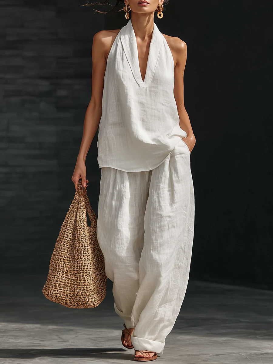 Carlotta – Conjunto Elegante Sin Mangas con Pantalón Ancho