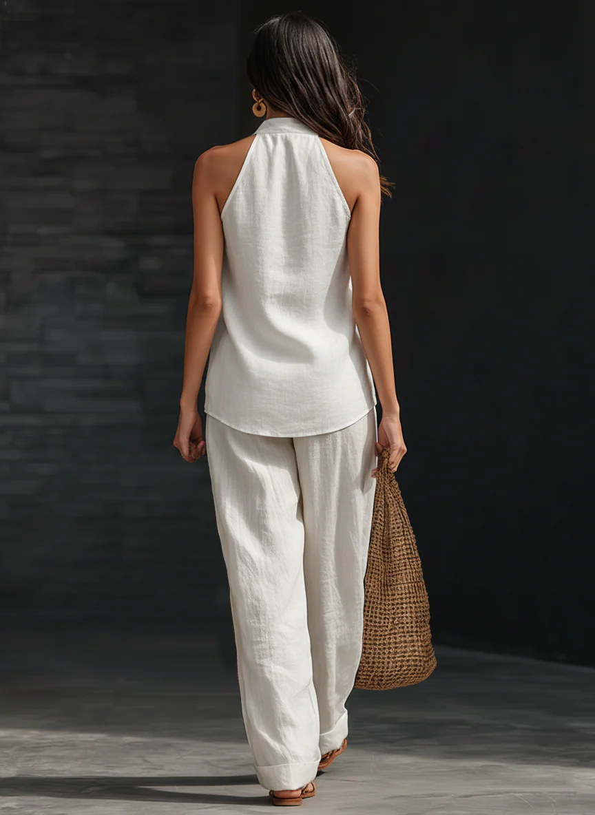 Carlotta – Conjunto Elegante Sin Mangas con Pantalón Ancho