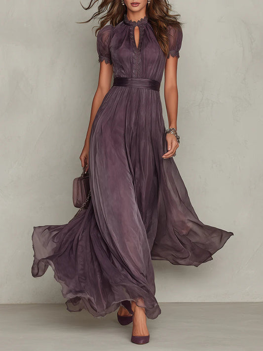 Vestido Maxi de Chiffon con Cuello con Abertura Morado