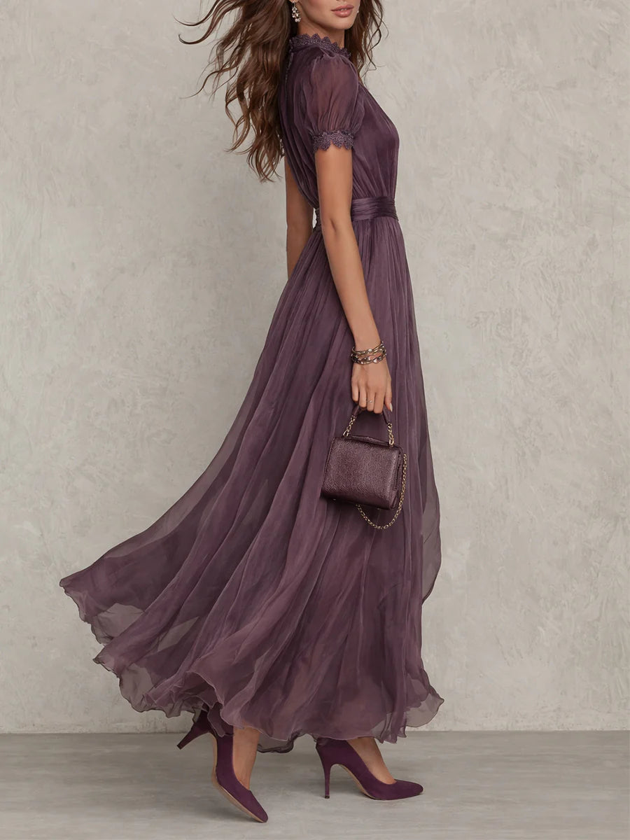 Vestido Maxi de Chiffon con Cuello con Abertura Morado