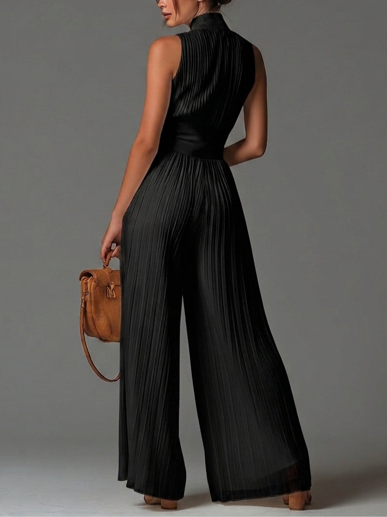 Jumpsuit Negro Sin Mangas con Escote en V