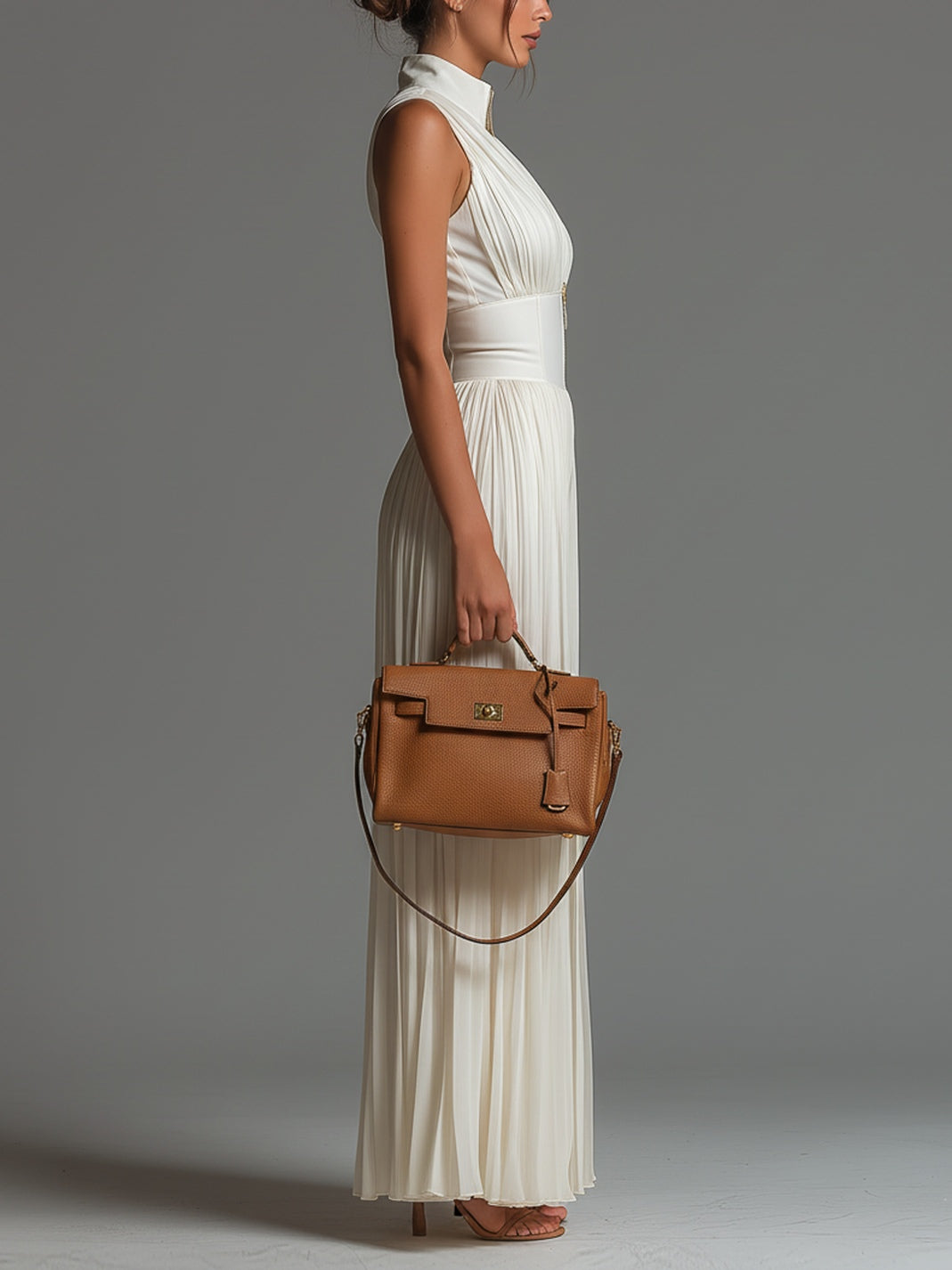 Jumpsuit de Chiffon Blanco Sin Mangas con Cierre