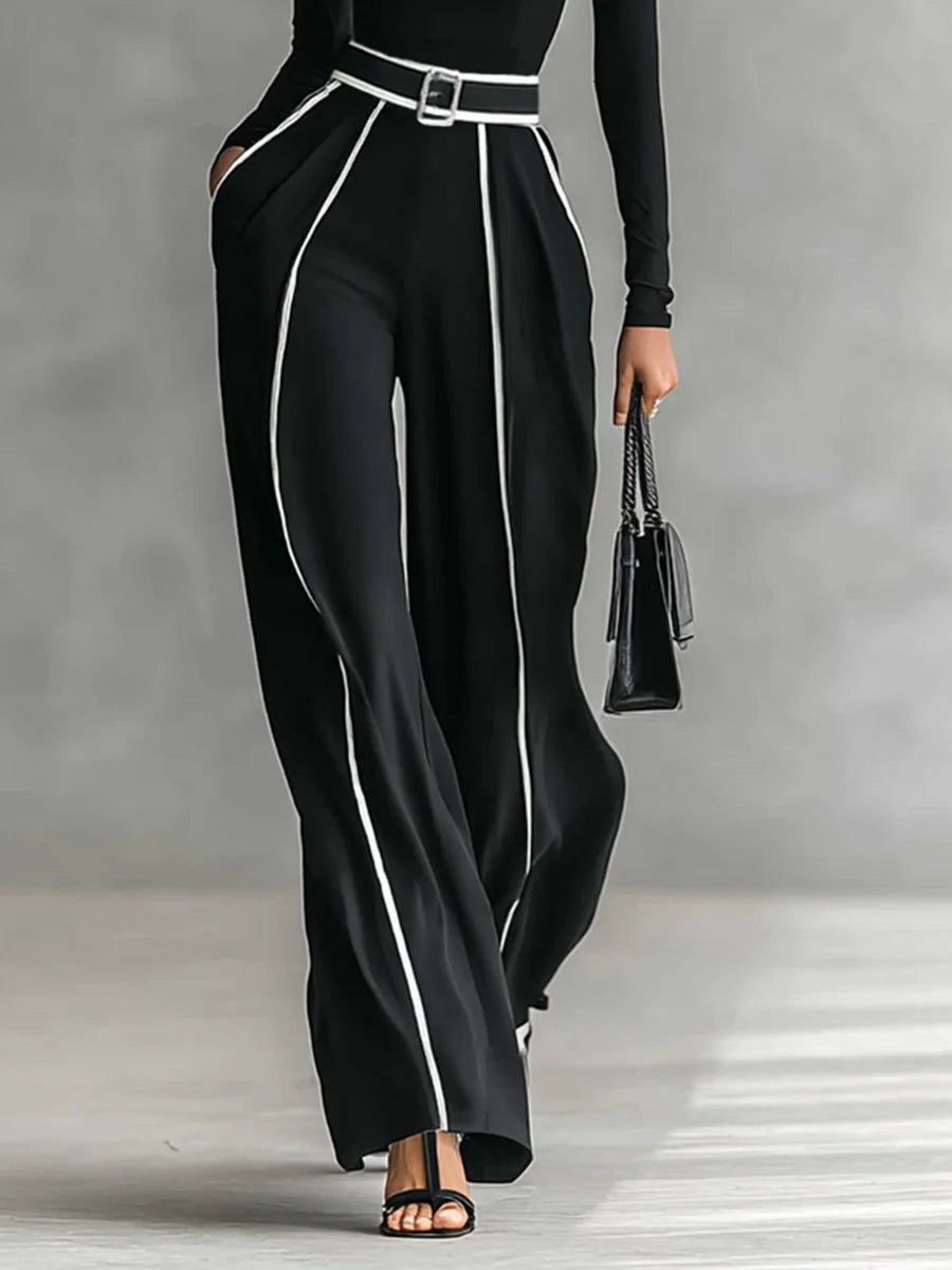 Andrea | Conjunto Elegante de Cuello Alto y Pantalón Amplio