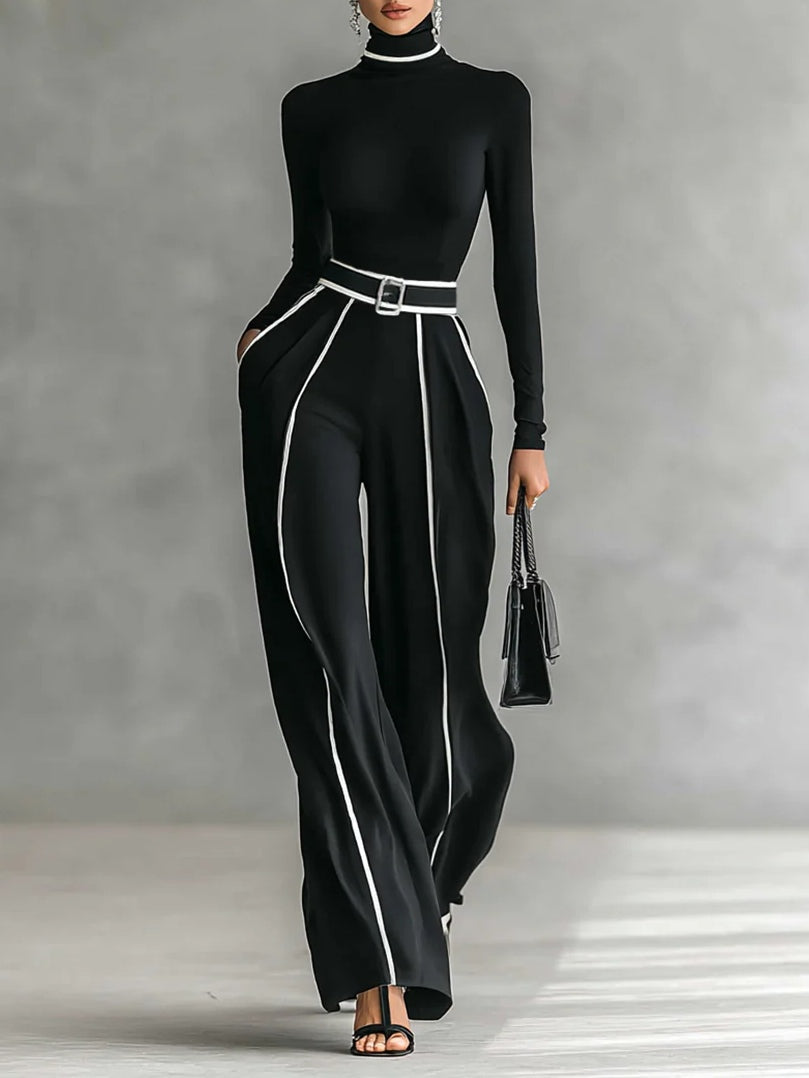Andrea | Conjunto Elegante de Cuello Alto y Pantalón Amplio