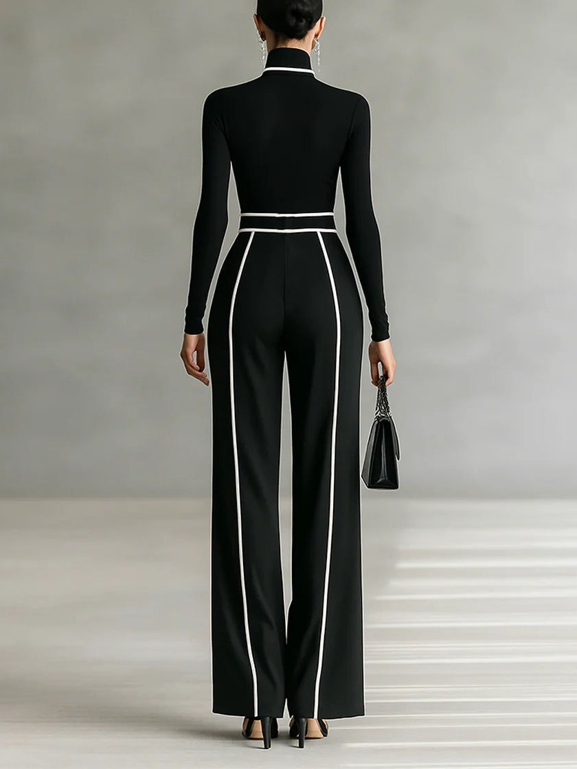 Andrea | Conjunto Elegante de Cuello Alto y Pantalón Amplio
