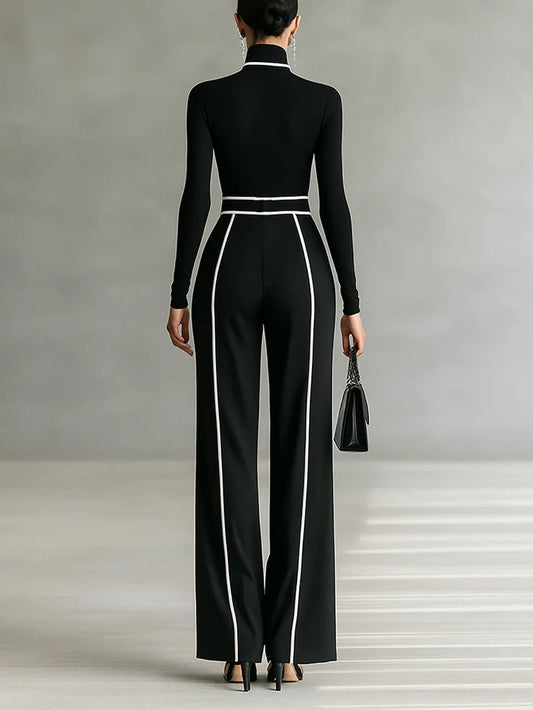 Andrea | Conjunto Elegante de Cuello Alto y Pantalón Amplio