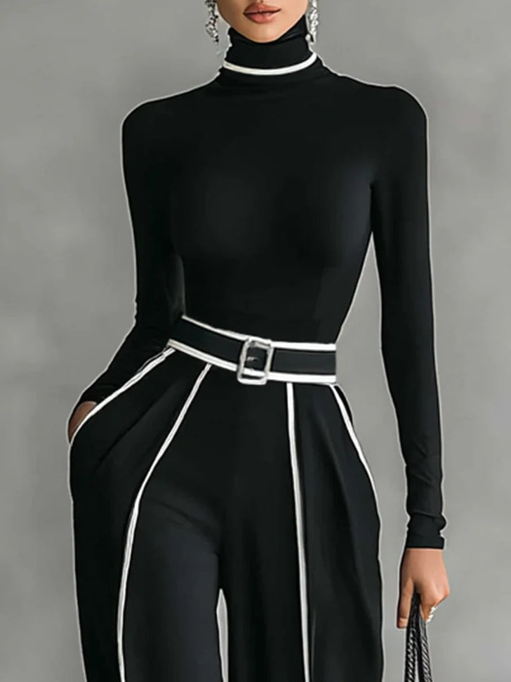 Andrea | Conjunto Elegante de Cuello Alto y Pantalón Amplio