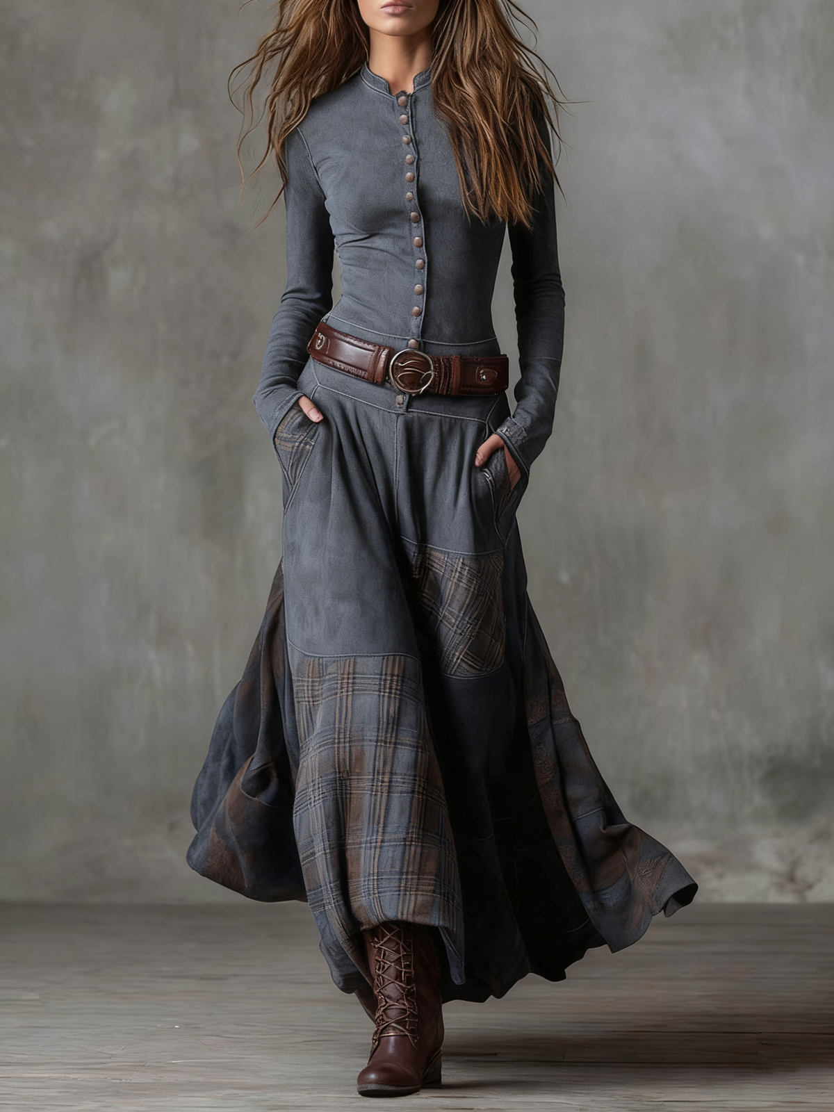Valeria | Vestido Maxi de Gamuza con Cinturón