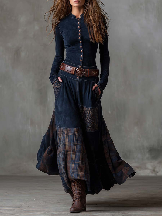 Valeria | Vestido Maxi de Gamuza con Cinturón