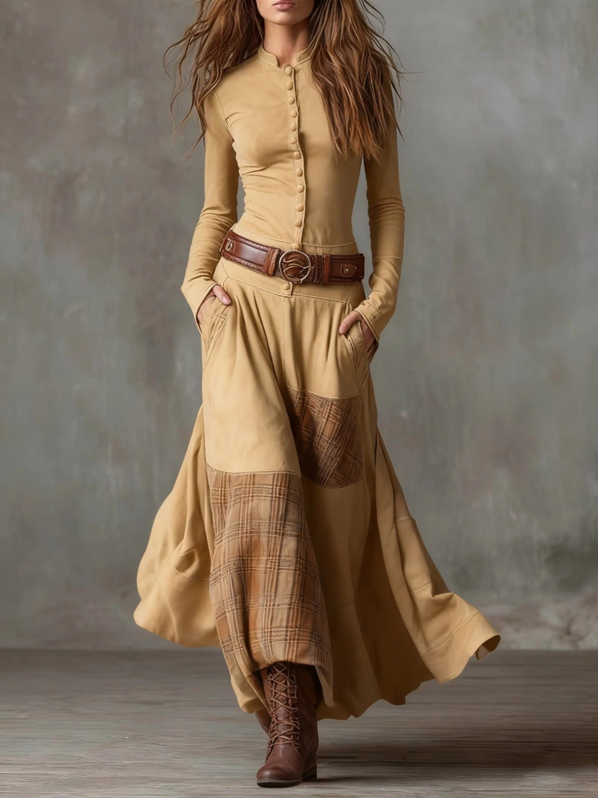 Valeria | Vestido Maxi de Gamuza con Cinturón