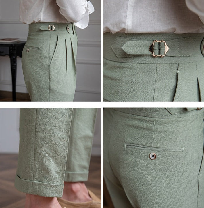 Pantalón "Positano" de Seersucker Ligero con Doble Pliegue