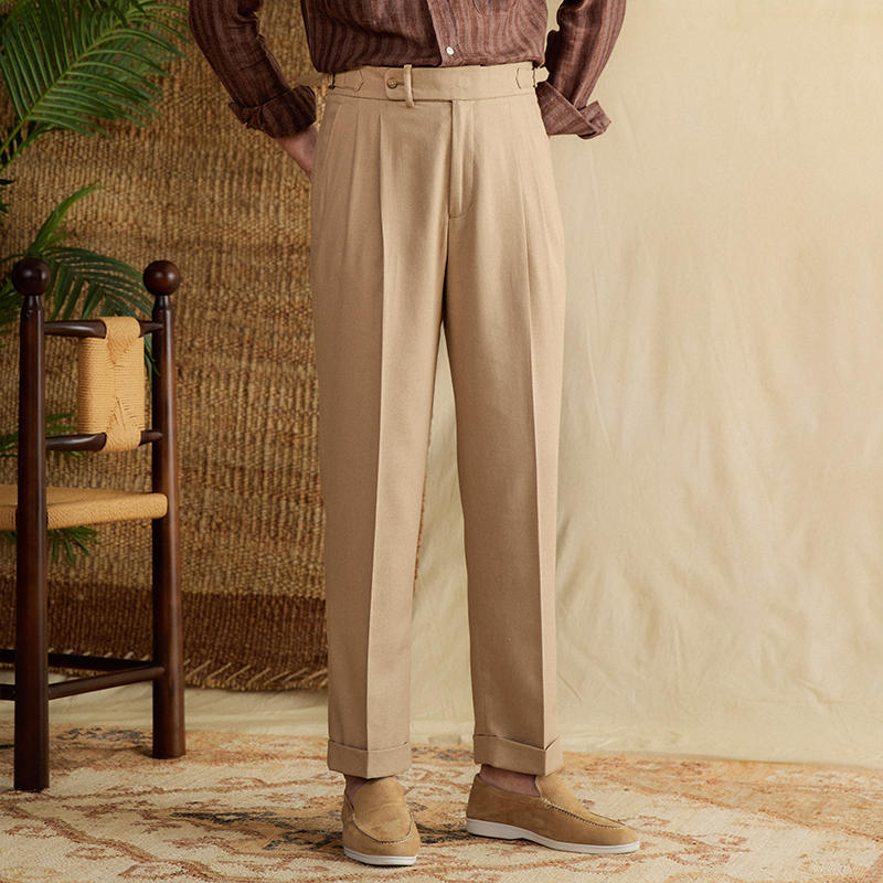 Pantalón "Monaco" de Lino con Doble Pliegue, Corte Recto