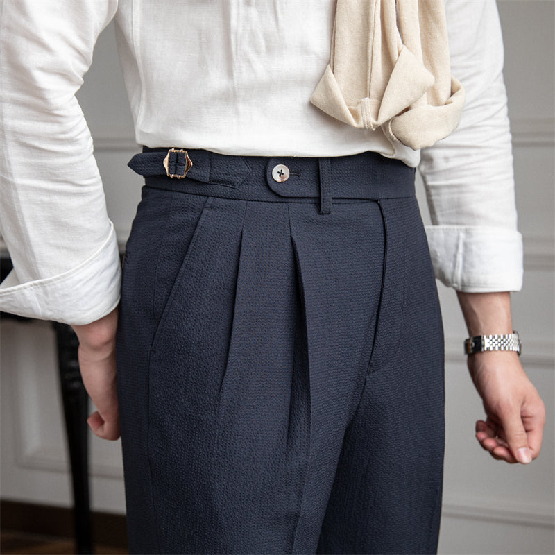 Pantalón "Positano" de Seersucker Ligero con Doble Pliegue