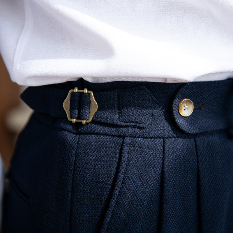 Pantalón "London" de Mezcla de Lana Texturizado con Doble Pliegue
