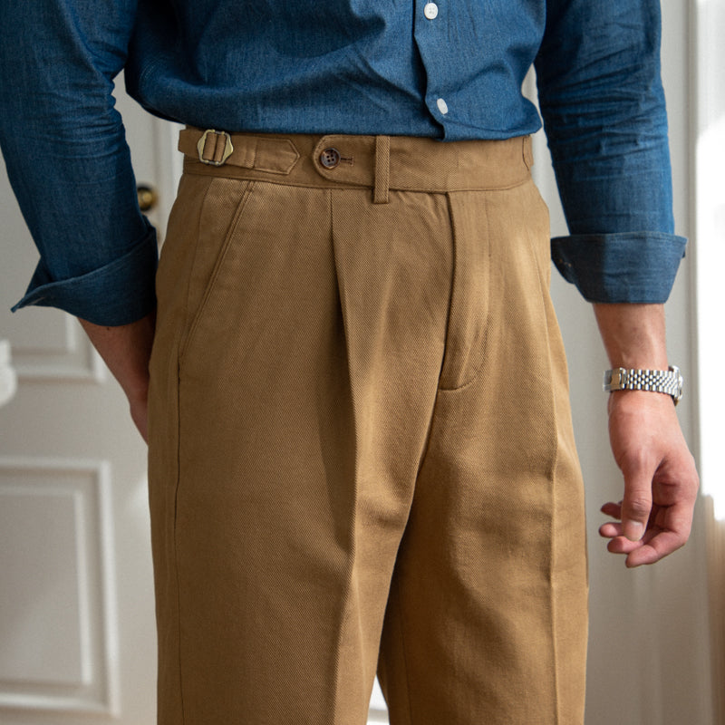Pantalón "Antibes" de Gabardina de Algodón, Corte Recto