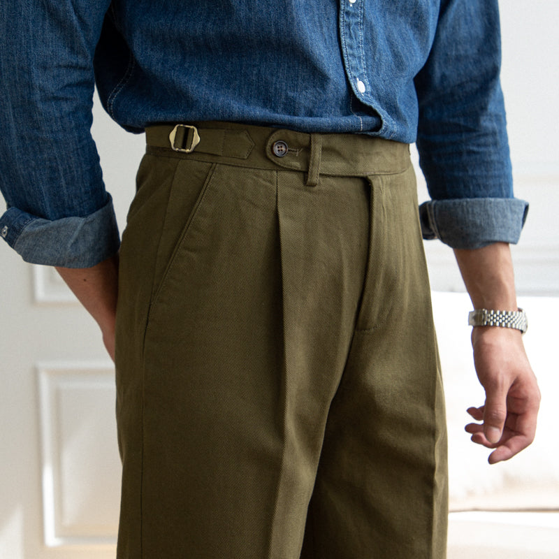 Pantalón "Antibes" de Gabardina de Algodón, Corte Recto