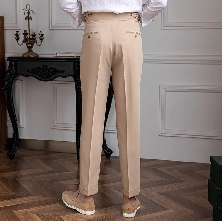 Pantalón "Portovenere" Gurkha con Botón y Pliegue