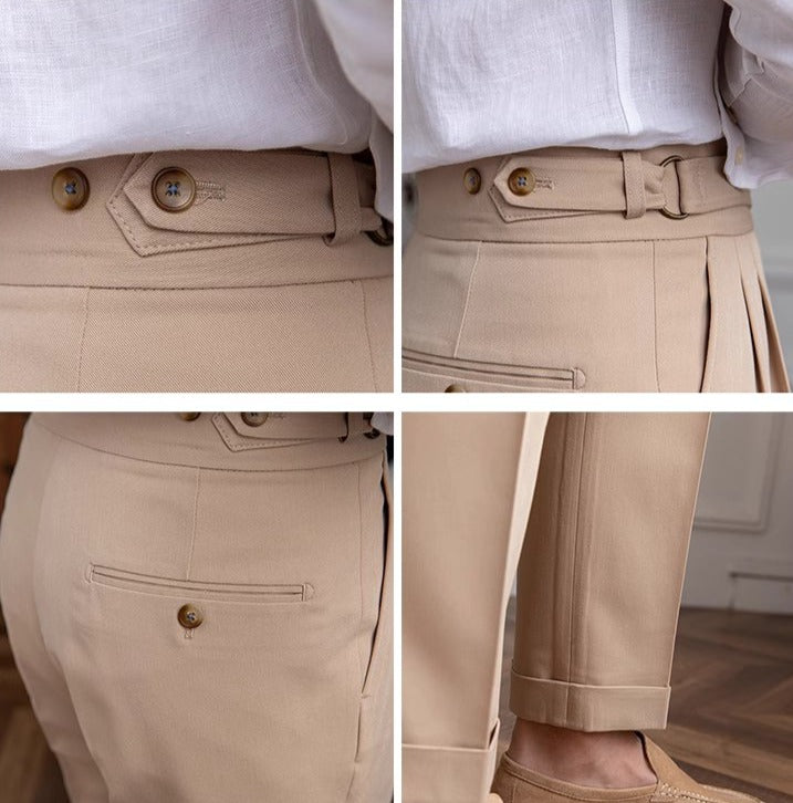 Pantalón "Portovenere" Gurkha con Botón y Pliegue