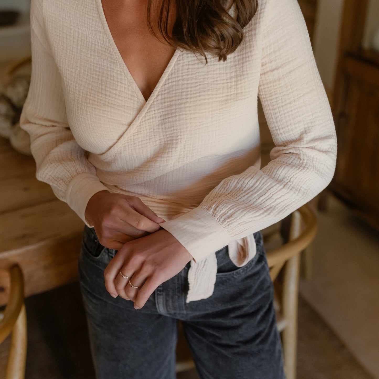 Blusa cruzada de muselina Freda