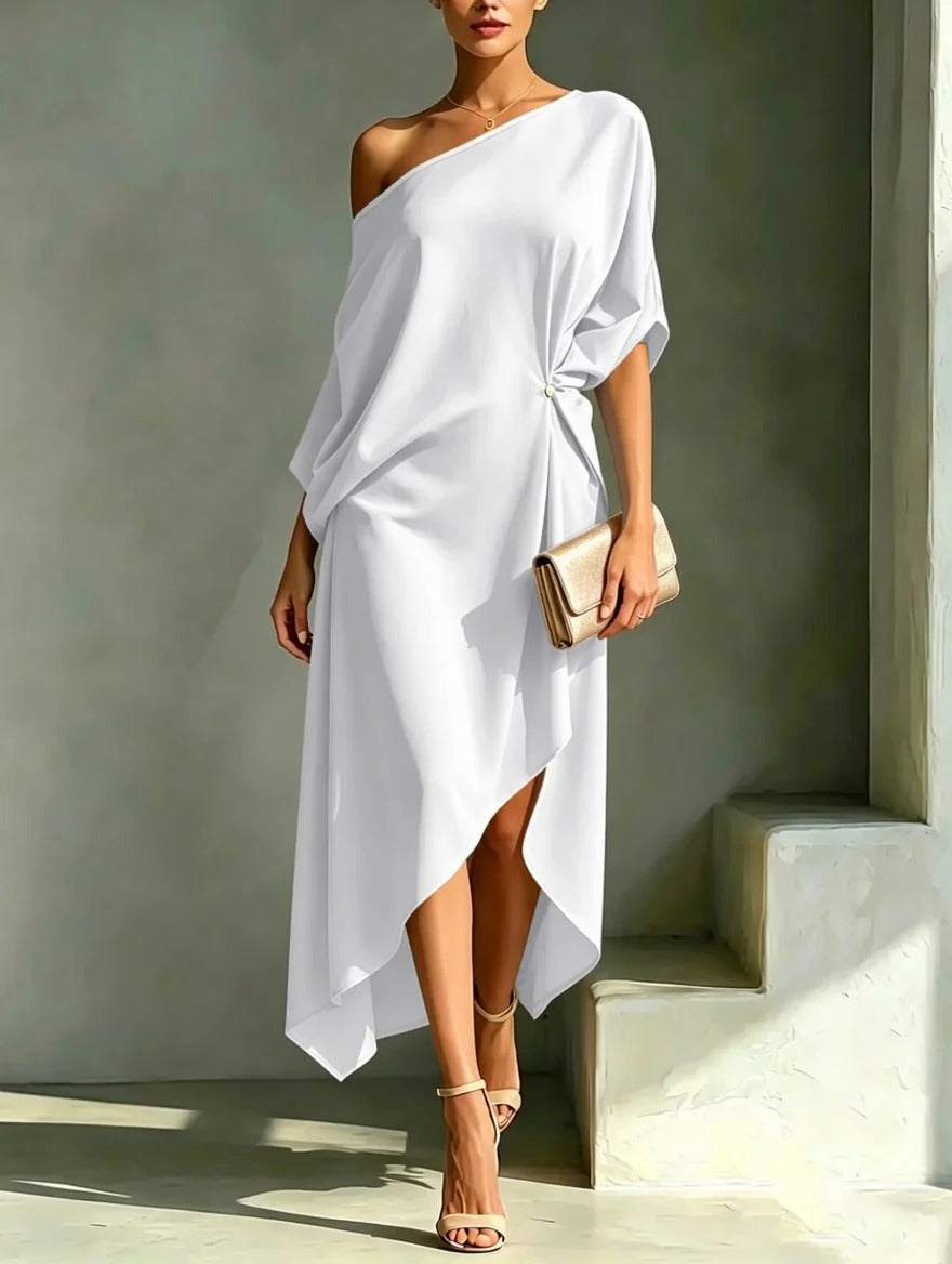 Carlotta | Vestido Midi de Mujer Asimétrico de un Solo Hombro