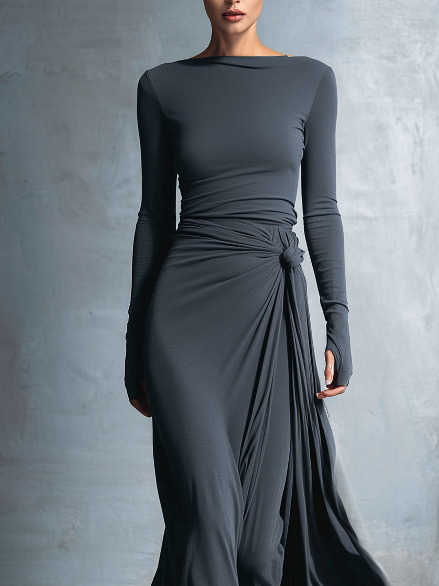 Natalia | Vestido Maxi con Moño Lateral