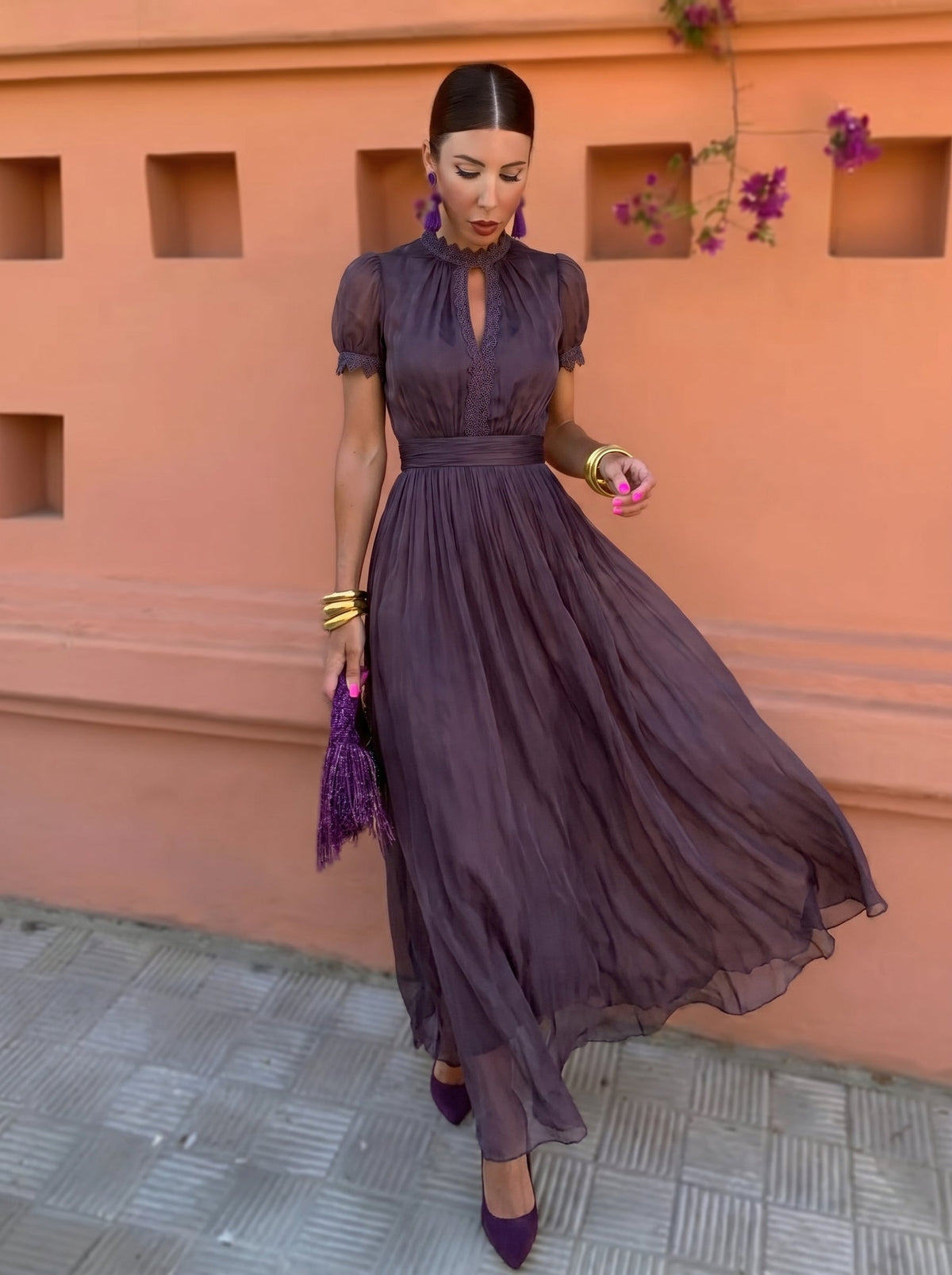 Cayetana | Vestido Largo de Mujer de Chifón con Cuello Alto