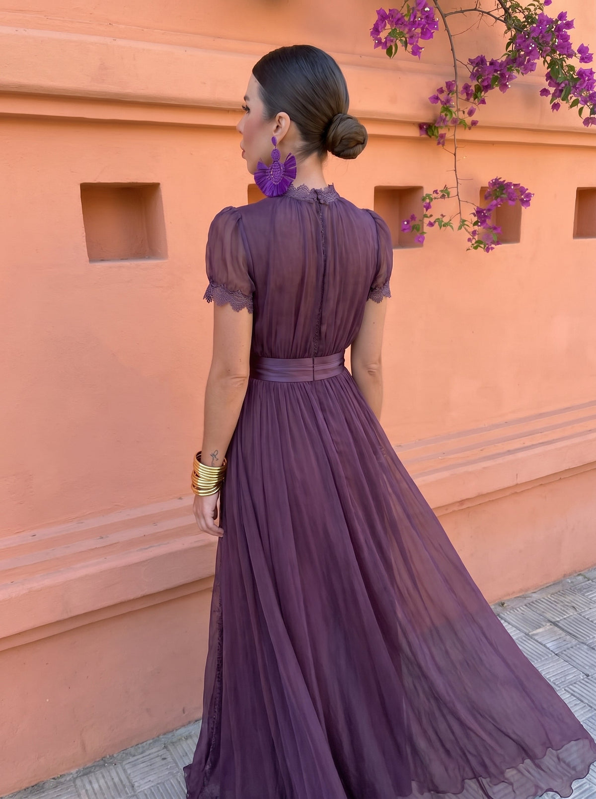 Cayetana | Vestido Largo de Mujer de Chifón con Cuello Alto