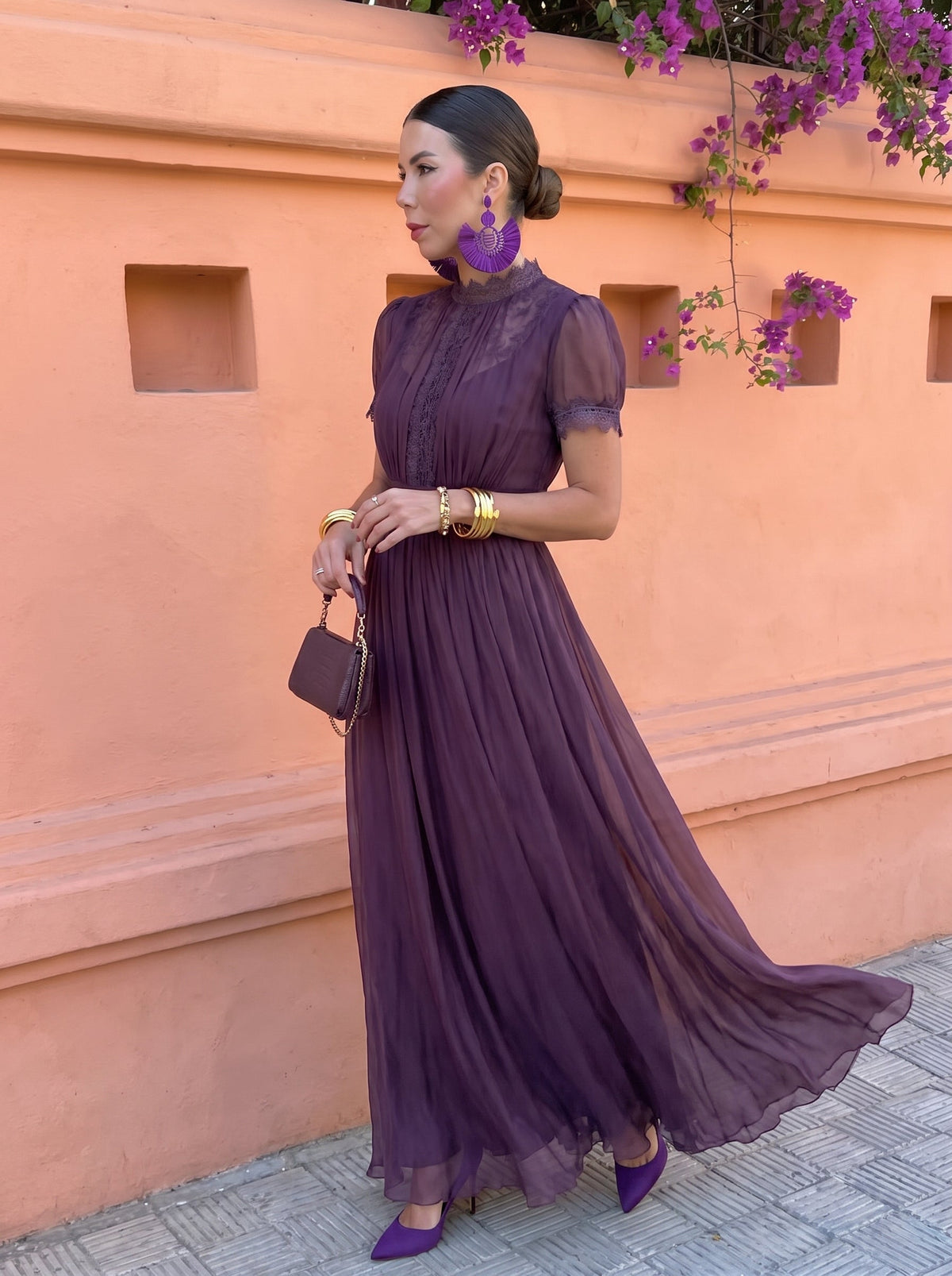 Cayetana | Vestido Largo de Mujer de Chifón con Cuello Alto