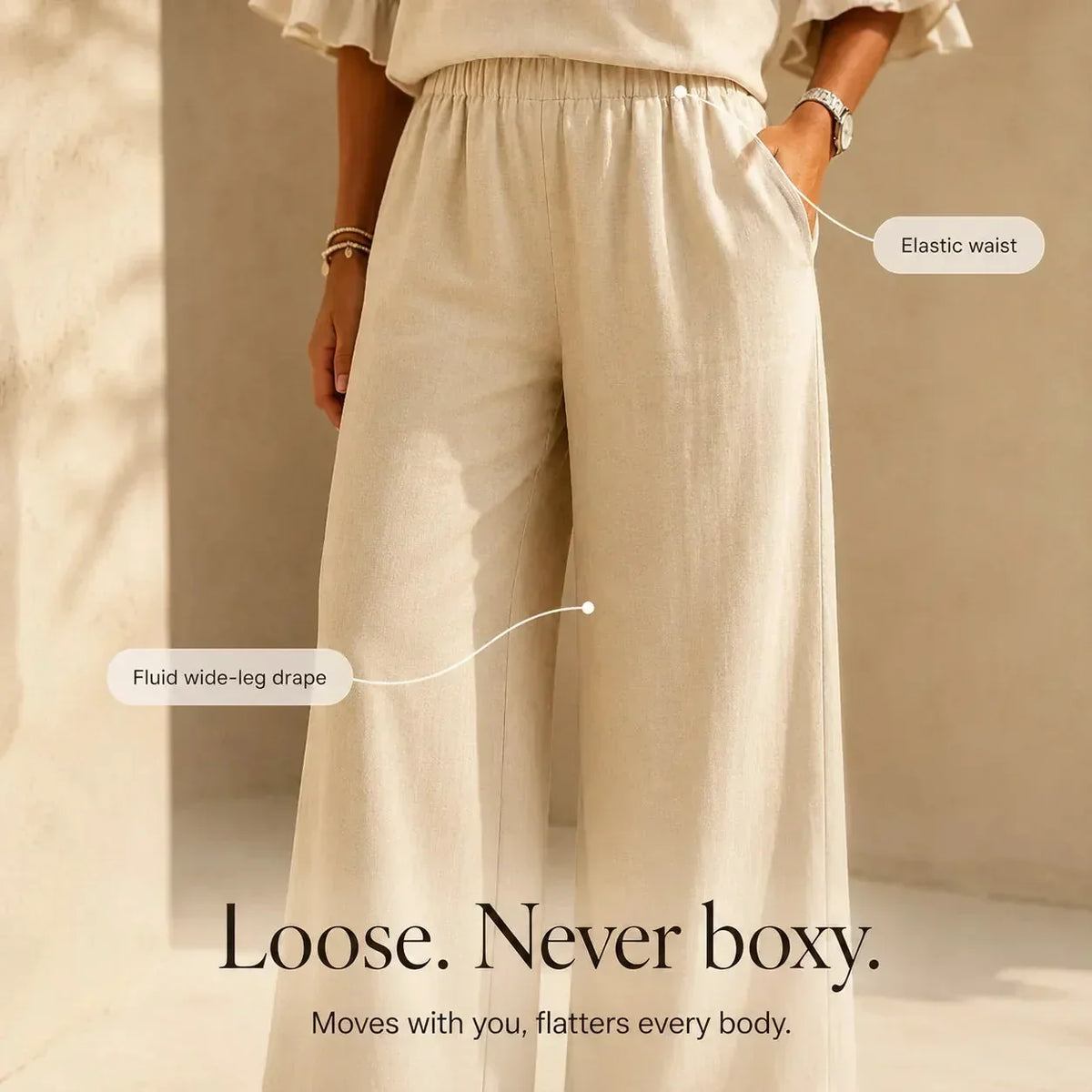 Louna | Conjunto Efecto Lino con Mangas de Olán y Pantalón Amplio