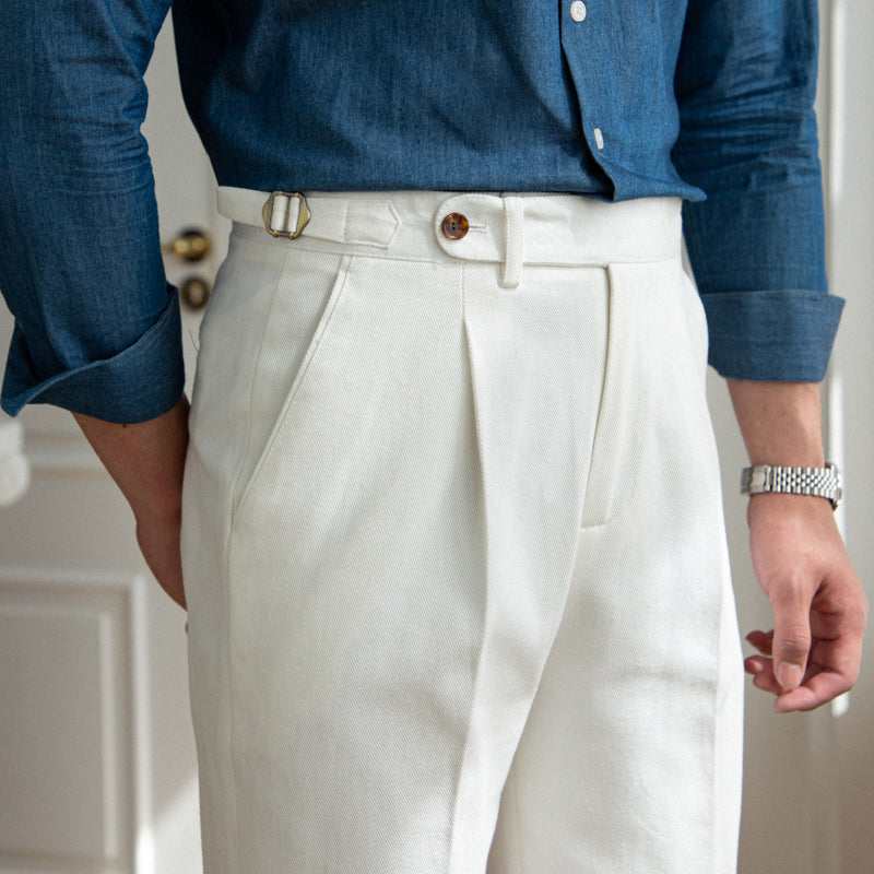 Pantalón "Antibes" de Gabardina de Algodón, Corte Recto