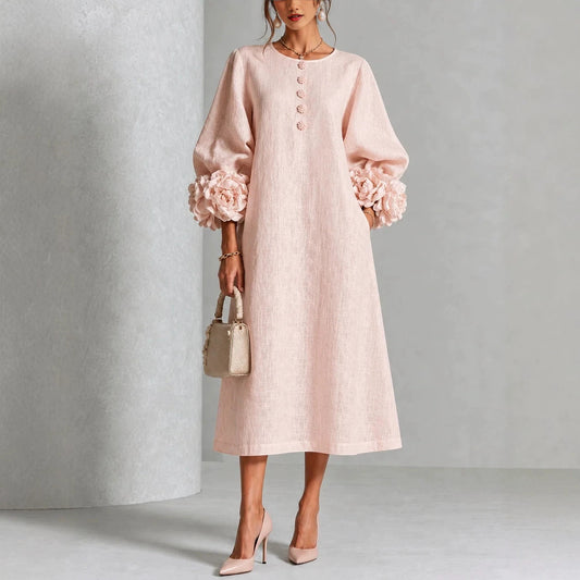 IVY | Vestido Midi Floral con Puños en Forma de Rosa